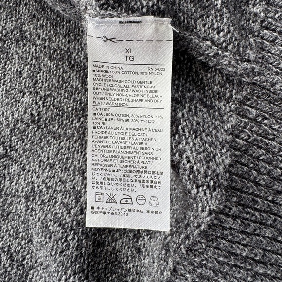 BANANA REPUBLIC Zip Up Button Front Cardigan‎ Sweater Mens XL Gray Wool Blend - Picture 15 of 16